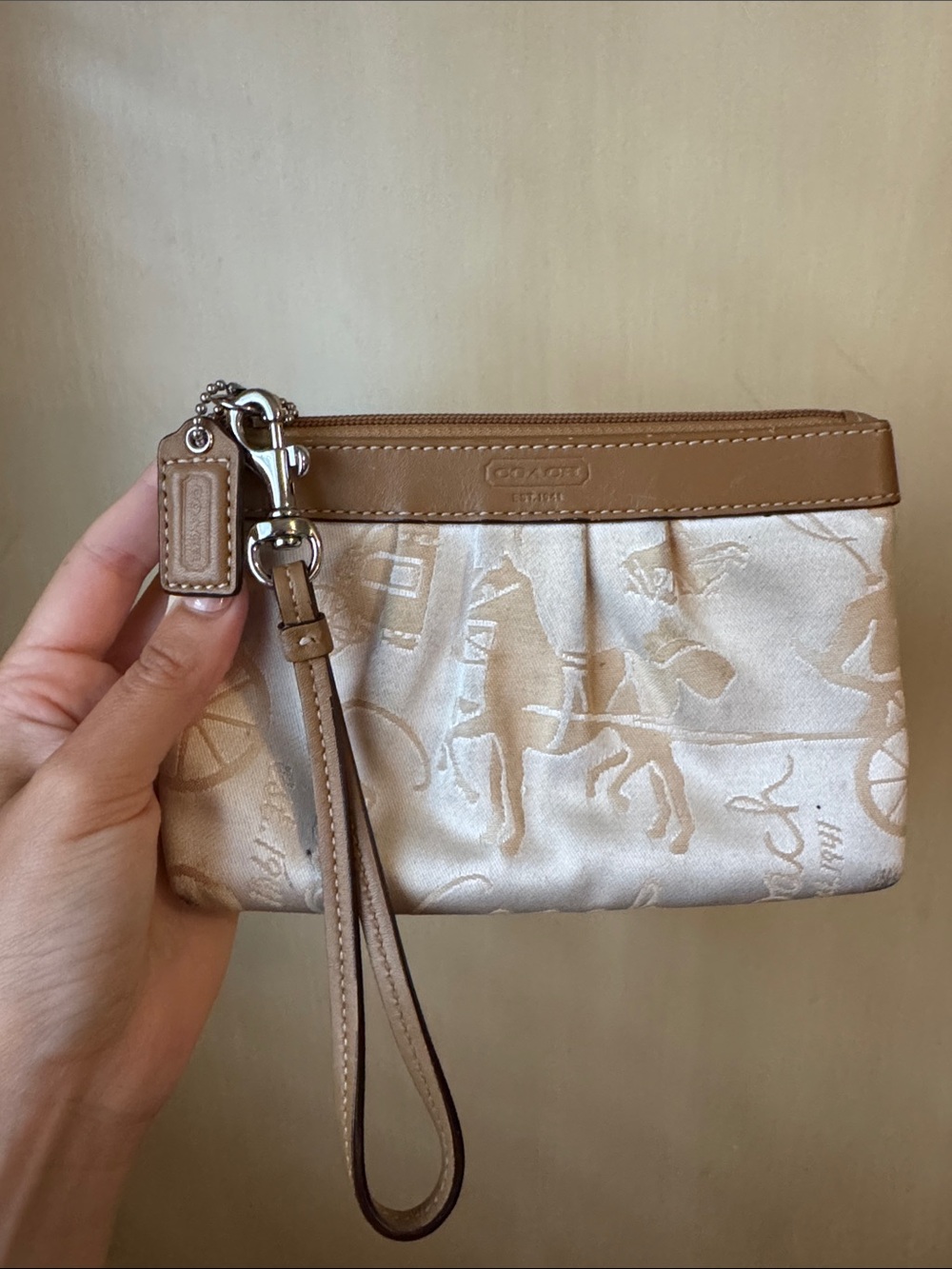 Coach Cream and Brown Signature Wristlet